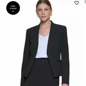 Calvin Klein Women's Black Open-Front Blazer and High Waist Trouser Pant Suit Se